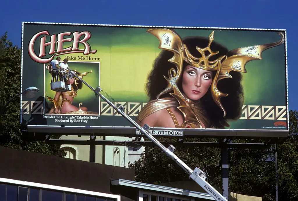 Cher Billboard for record titled Take Me Home on the Sunset Strip 1979